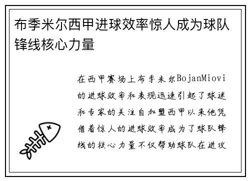 布季米尔西甲进球效率惊人成为球队锋线核心力量